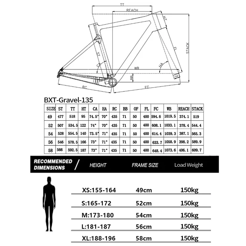 Cuadro Gravel Carbono BXT 700C/27.5er | Ligero y Resistente
