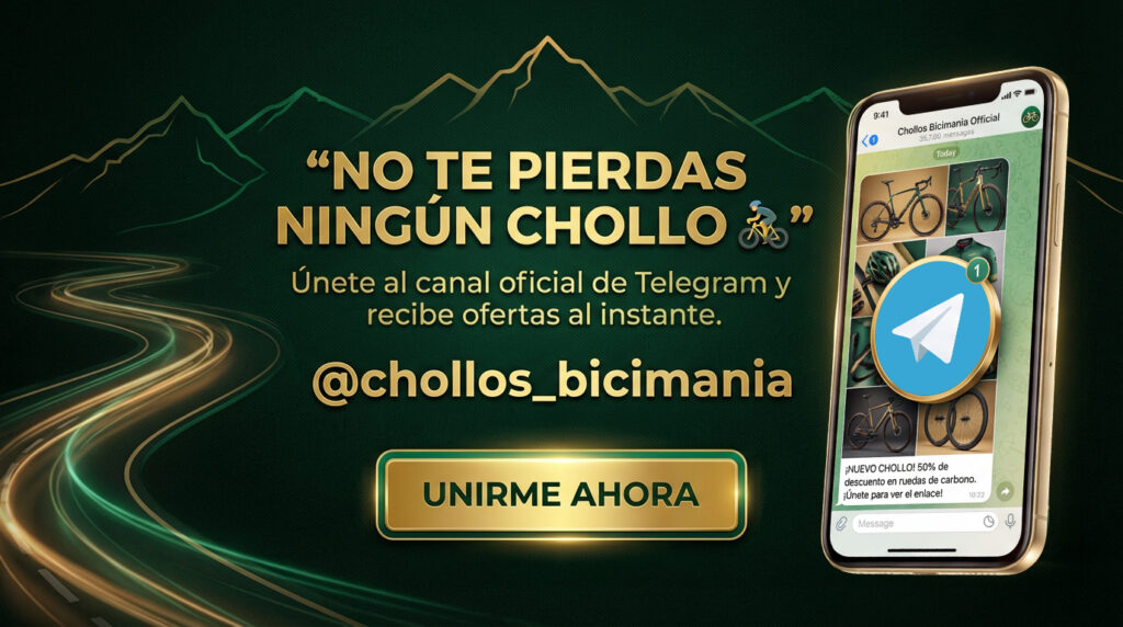 Banner invitando a unirse al canal de Telegram de Chollos Bicimanía para recibir ofertas de ciclismo en tiempo real.