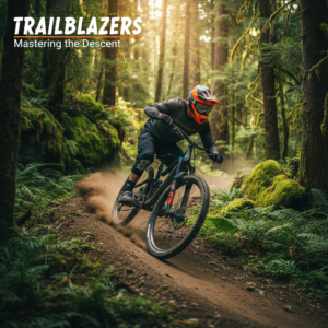 Ciclista de montaña frenando con técnica en un descenso rocoso, manteniendo el control de su bicicleta y evitando el desgaste excesivo de las pastillas.