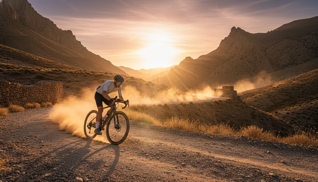 bicicleta gravel en camino mixto de tierra y asfalto