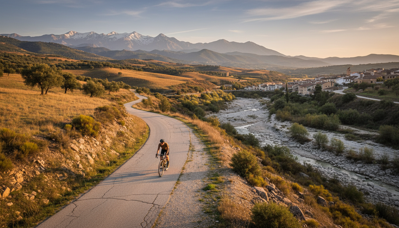 ciclista en ruta variada por paisaje natural