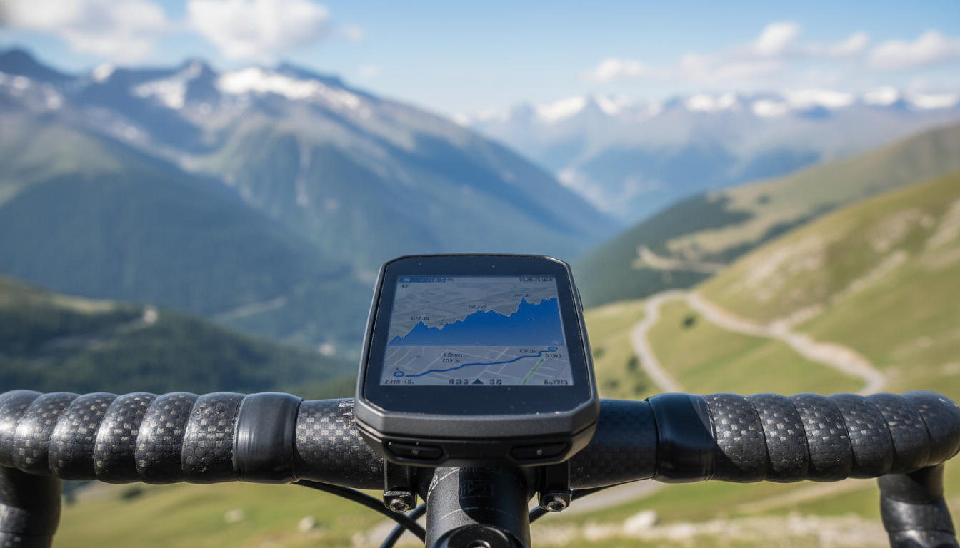 ciclista consultando GPS o mapa en el manillar